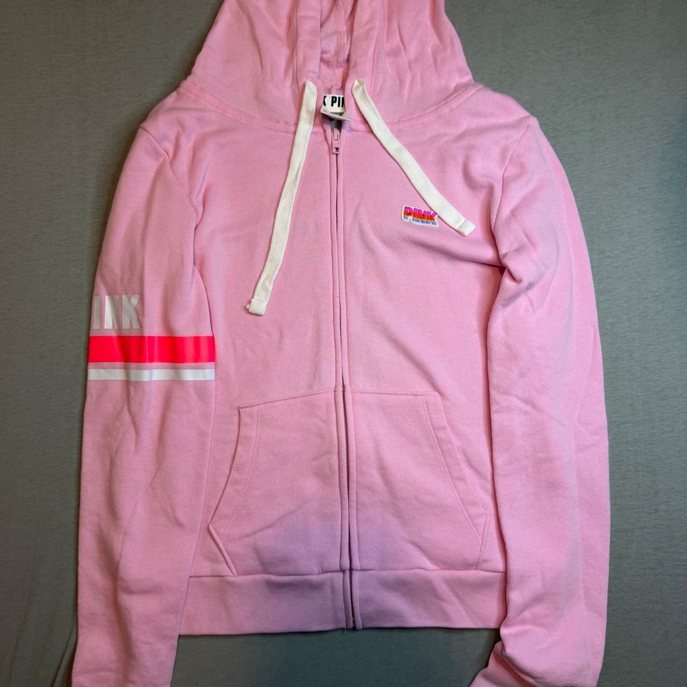 Victoria's Secret PINK Full Zip Hoodie Pink Love Pink Logo Fleece‎ Rare M